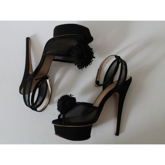 Charlotte Olympia Mesh Satin Pom Pom Pomoline Platform Stiletto Heel Size 36.5 - Picture 7 of 10